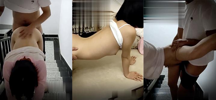 国产露脸年轻人寻求激情夜晚住宅楼楼道内打炮短发妹子