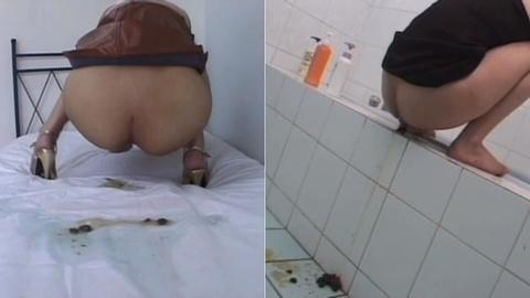 多位女神拉粑粑看着屎从屁眼拉出