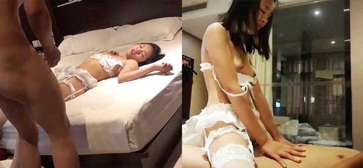 大神酒店开房约炮极品美女换上白色情趣连体丝袜把妹子爆操骚穴淫叫不止