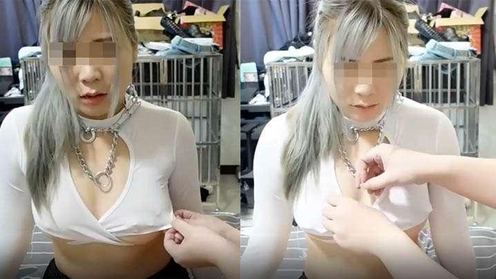 奴隸懇求將尖刺放在胸部她希望她的小穴是安全的穿着特製高跟鞋在床邊口交