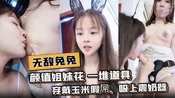 无敌兔兔颜值姐妹花一堆道具穿戴玉米假屌吸上震奶器埋头舔逼假屌骑坐