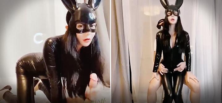 极品反差婊女神爱丝袜Vivian姐cosplay暗黑兔女郎口交舔蛋上位啪啪口爆吞精