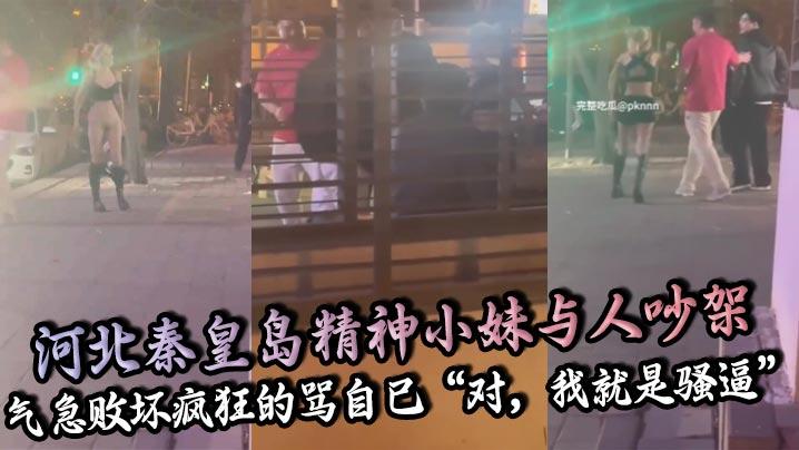 河北秦皇岛精神小妹与人吵架气急败坏疯狂的骂自己对我就是骚逼还脱裤子露逼让对方来操