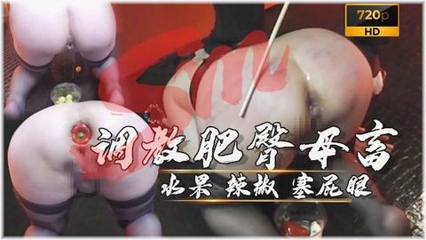 调教肥臀母狗藤条抽打屁股水果辣椒塞进屁眼惨叫声不断