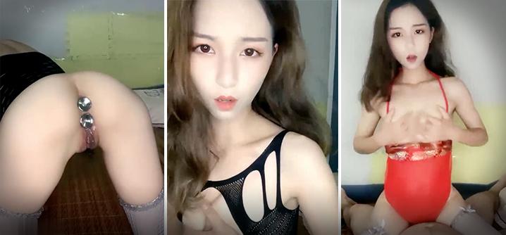 连体网袜大长腿美女开档网袜假屌抽插呻吟菊花肛塞翘起屁股扭动深喉口交红色肚兜后入