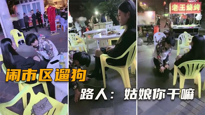 闹市区遛狗把路人给看傻了纷纷表示牛逼完整版