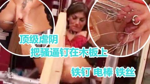 顶级虐阴把骚逼钉在要板上各种铁丝钢钉折磨骚逼