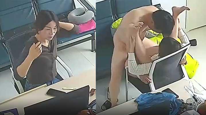 黑客破解网络摄像头监控偷拍公司女财务和经理经常趁着没人在办公室沙发和椅子上偷情
